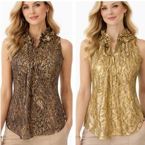 Elie Tahari Metallic Ruffle Top
